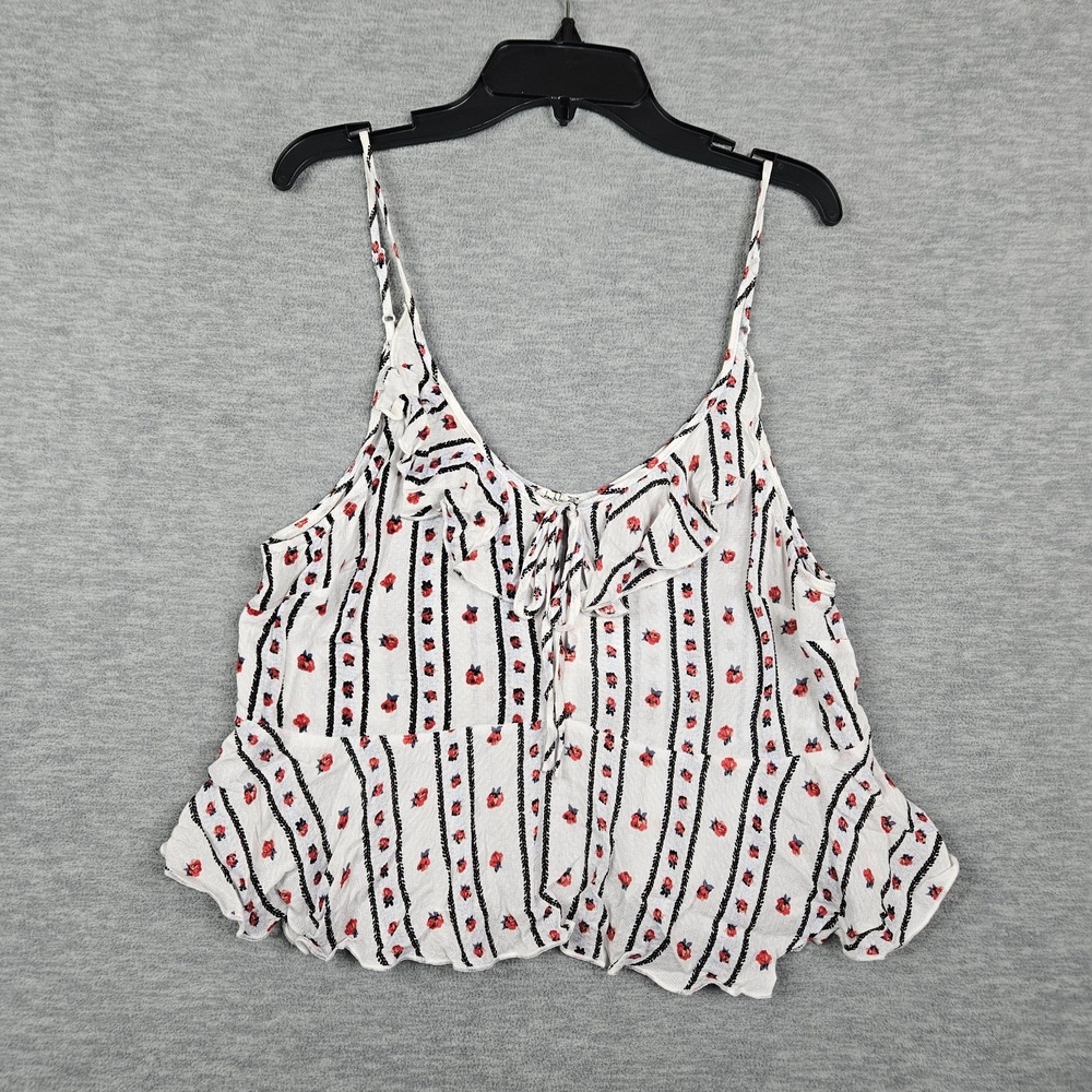 Free People Ivory Combo Love To Floral Printed Crop Tank Top Peplum hem Sz S NEW